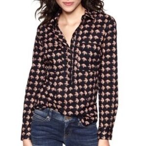 GAP Fitted Boyfriend Shirt Elephant Motif Navy 100% Cotton Popover Button Detail